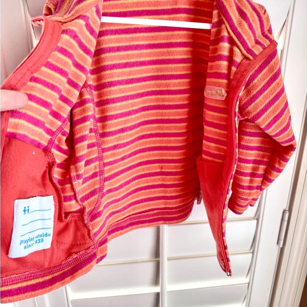 Columbia 24M Toddler Fleece Jacket Pink Orange Striped‎ Zip Up Spring Layer